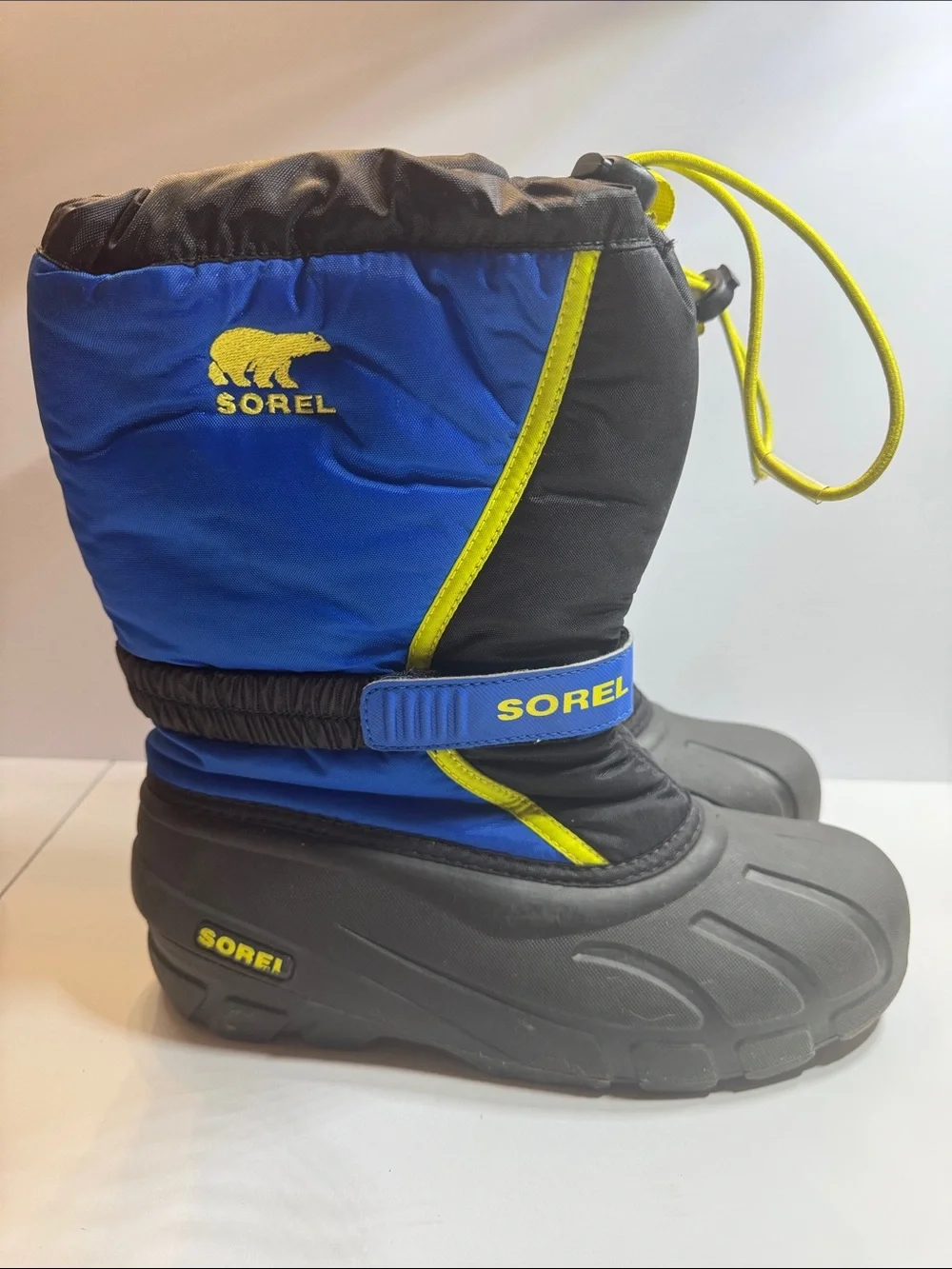 Sorel Kids Blue and Neon Yellow Snow Boots